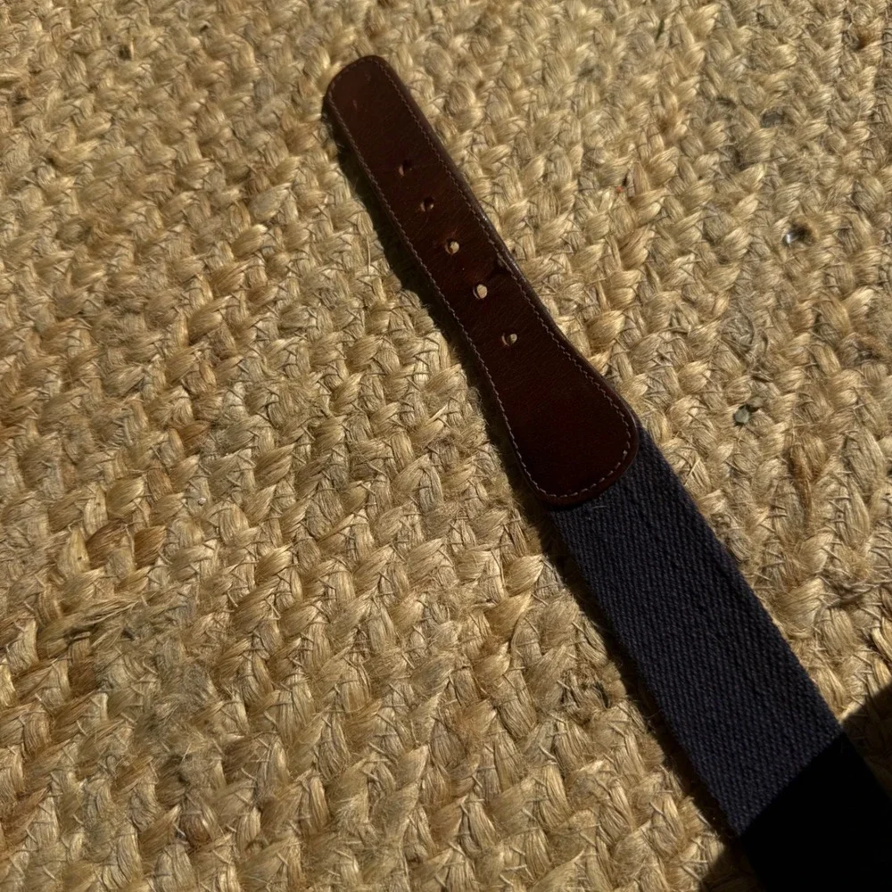 Vintage Mallard Duck Surcingle Belt Navy Canvas Leather Brass Made in USA